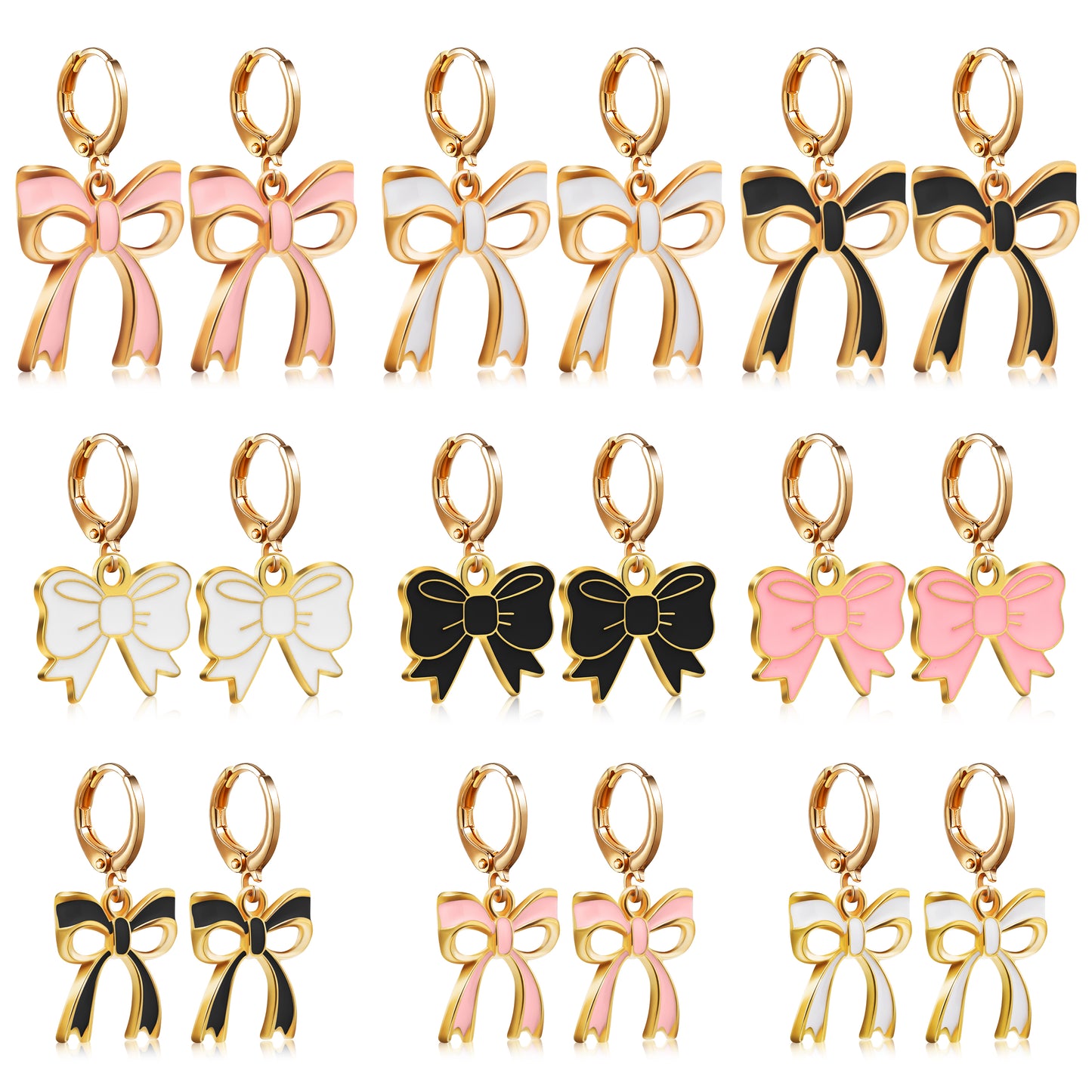 LieToi 9 Pairs Gold Bow Earrings for Women - Coquette Bowknot Hoop Drop Dangle Earrings Charms Pink Bow Trendy Stuff Bridal Shower Birthday Valentine’s Day Daily Gift