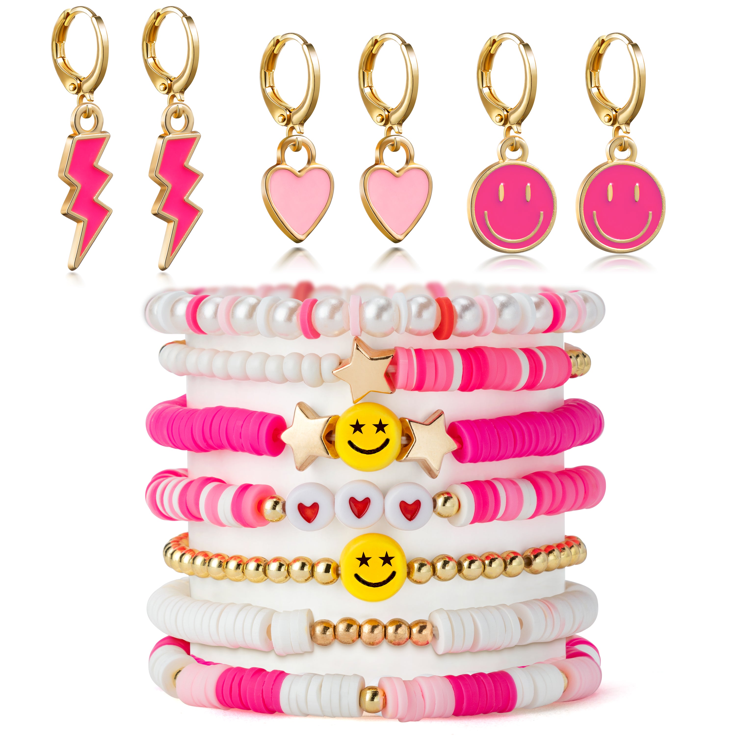 LieToi Preppy Heishi Bracelets Set Colorful White Gold Smile Heart