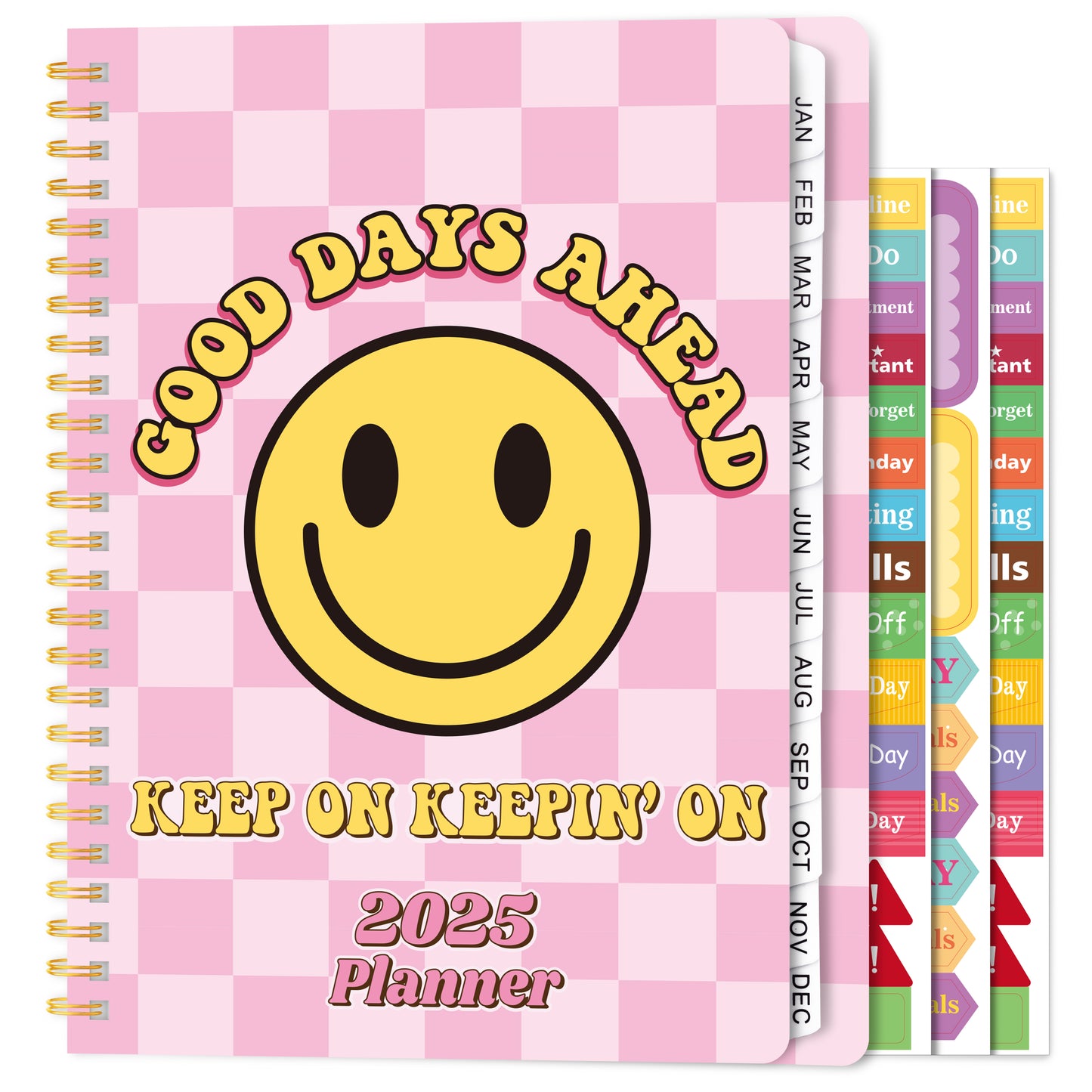 LieToi Pink 2025 Planner - 2025 Weekly and Monthly Planner, Jan. 2025 - Dec. 2025 Planner, 8.5" x 6.2", Checkerboard 2025 Calendar Planner with Taps, Planner Stickers, Inner Pocket, Twin-Wire Binding