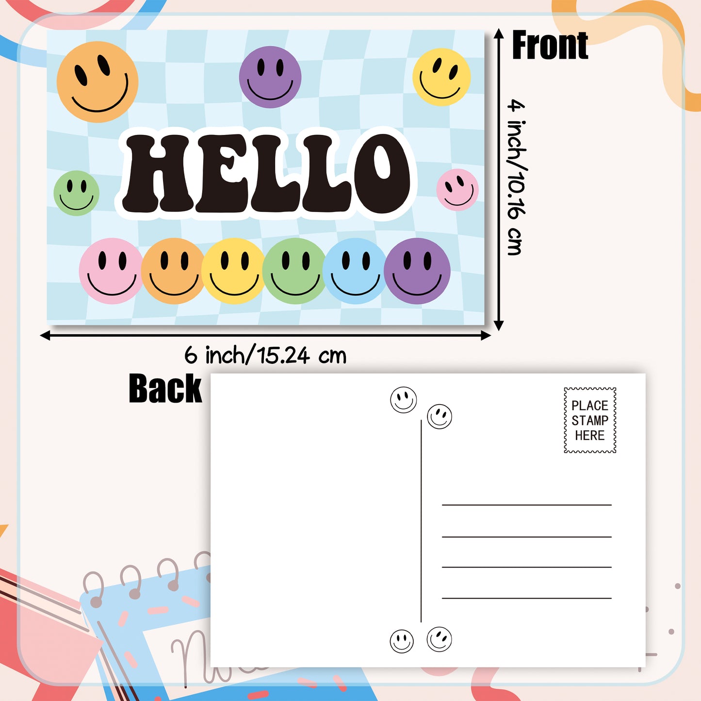 LieToi 60Pcs Welcome Postcards Back to School Supplies - 4 x 6 Inch Welcome to Our Class Blank Hello Greeting Cards Groovy Hippie Boho Daisy Smile Post Cards Gift Student Teacher Preschool Supplies