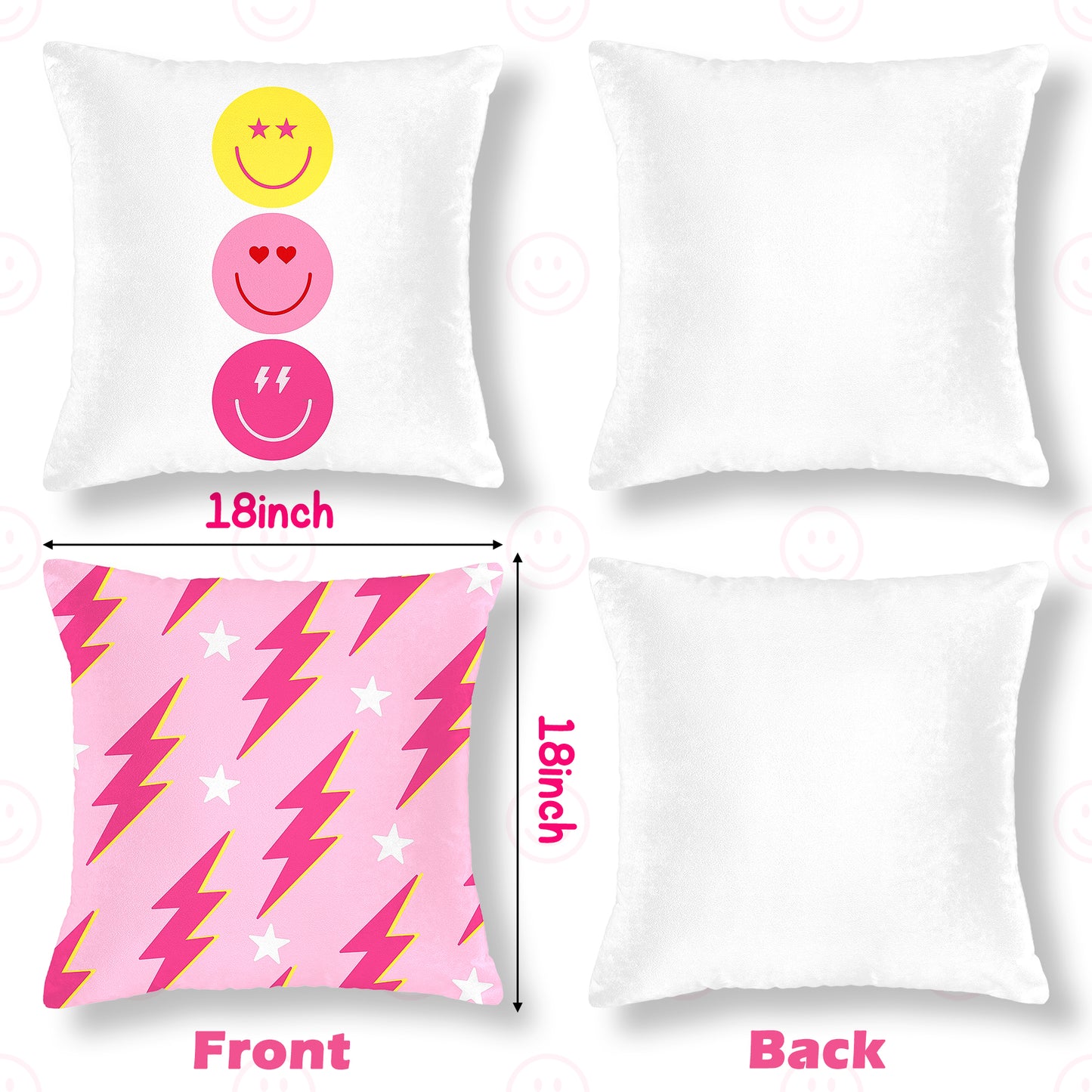 LieToi 4Pcs Preppy Velvet Pillow Covers Soft Hot Pink and White Square Cushion Case Covers Smile Lip Leopard Lightning Bolt Pattern Room Aesthetic Decor Pillow Cases for Dormitory Sofa 18 x 18 Inch