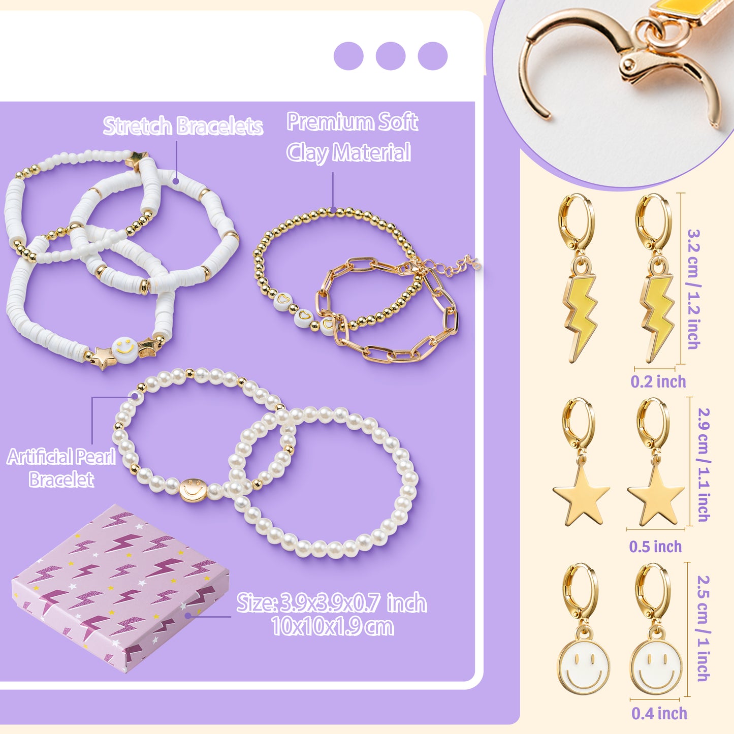 LieToi Preppy Heishi Bracelets and Earrings Kit White Polymer Clay Stackable Disc Summer Beach Surfer Bracelets Preppy Charms Pendants Huggie Hoop Dangle Earrings Y2K Boho Jewelry for Women Girls Gift