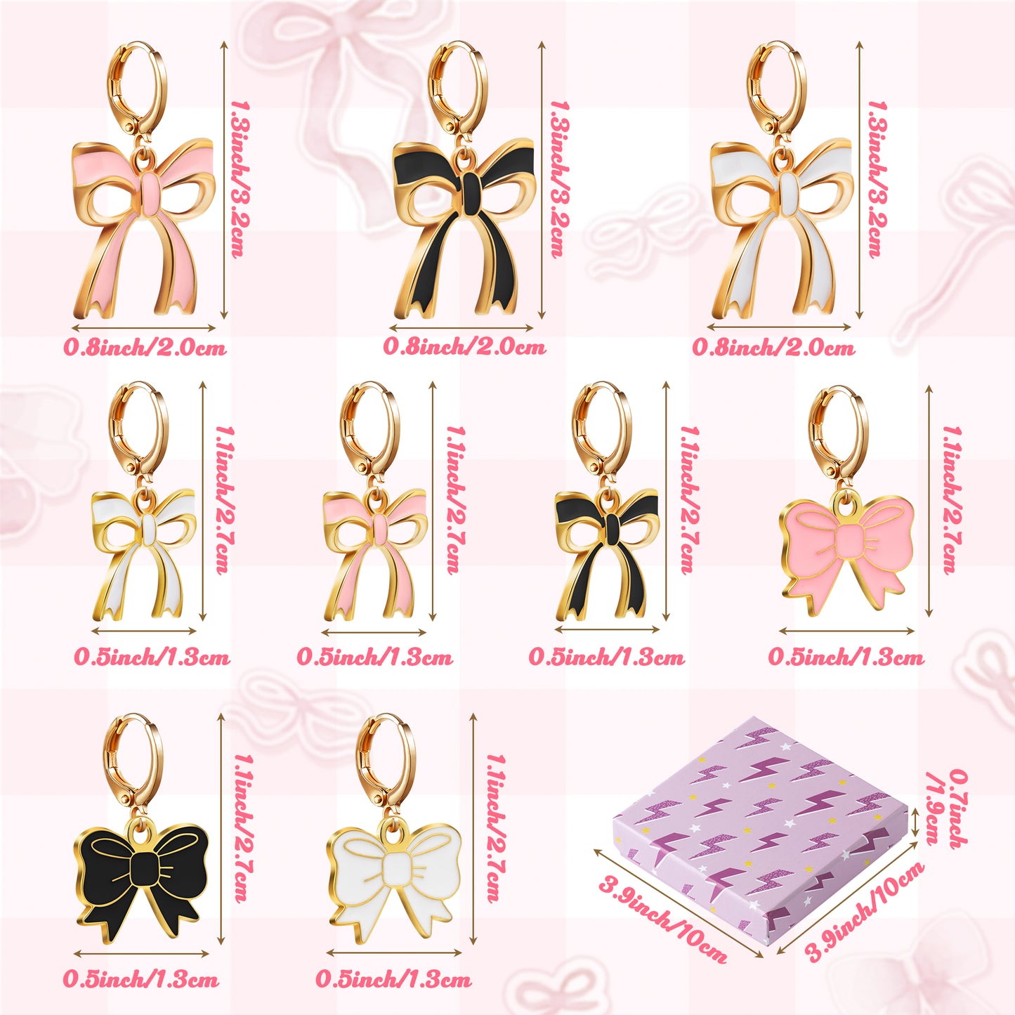 LieToi 9 Pairs Gold Bow Earrings for Women - Coquette Bowknot Hoop Drop Dangle Earrings Charms Pink Bow Trendy Stuff Bridal Shower Birthday Valentine’s Day Daily Gift