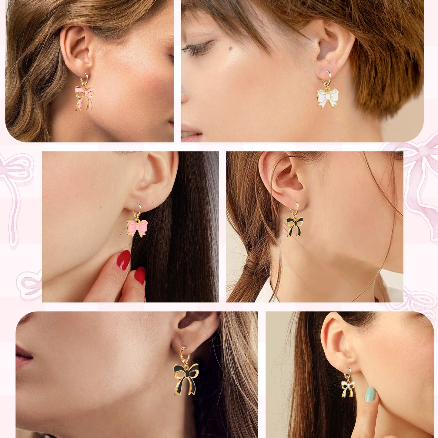 LieToi 9 Pairs Gold Bow Earrings for Women - Coquette Bowknot Hoop Drop Dangle Earrings Charms Pink Bow Trendy Stuff Bridal Shower Birthday Valentine’s Day Daily Gift