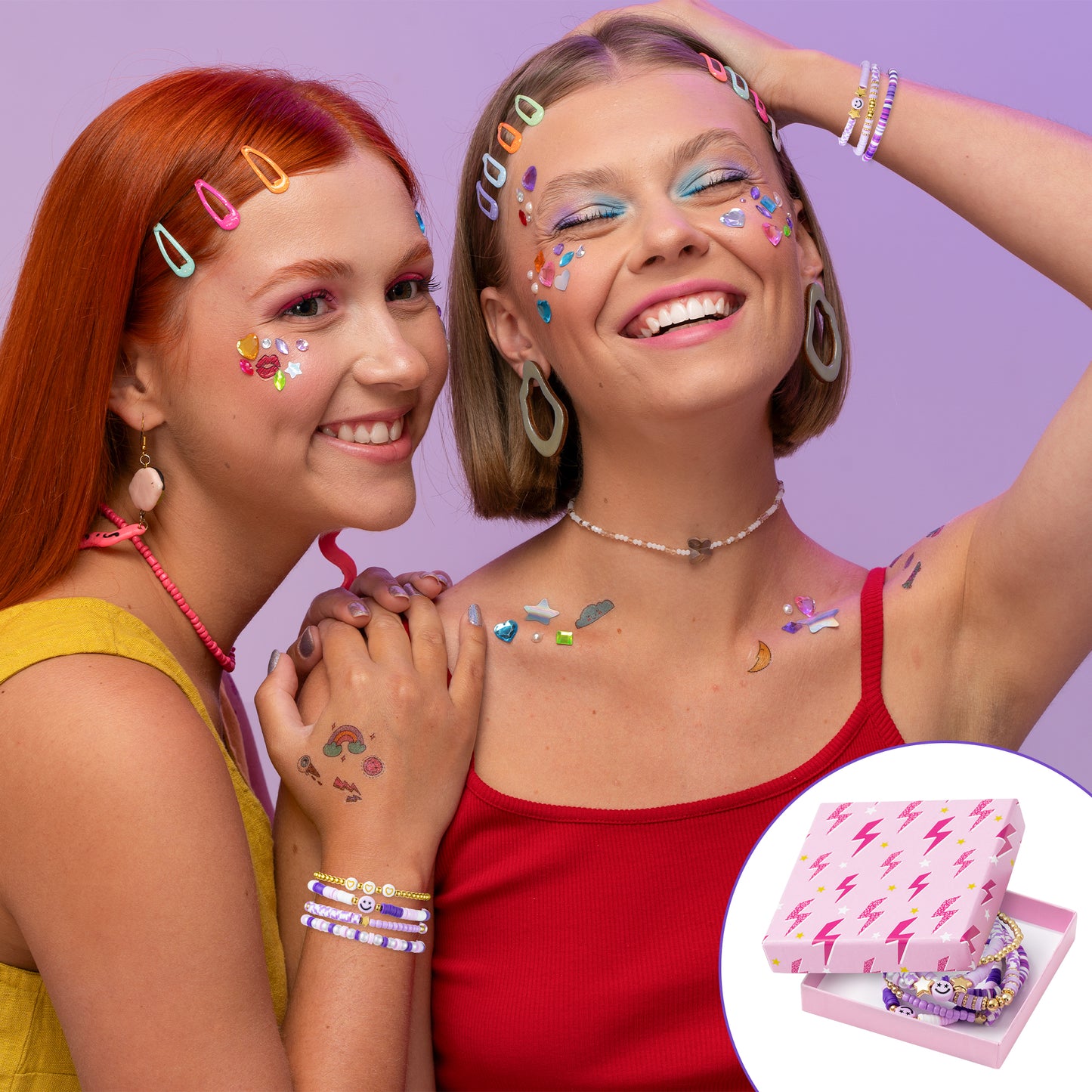 LieToi 7Pcs Preppy Heishi Bracelets for Women Girls - Purple Smile Star Beaded Surfer Bracelets Polymer Clay Stackable Disc Summer Beach Layering Bracelets Y2K Stretch Back to School Birthday Gift