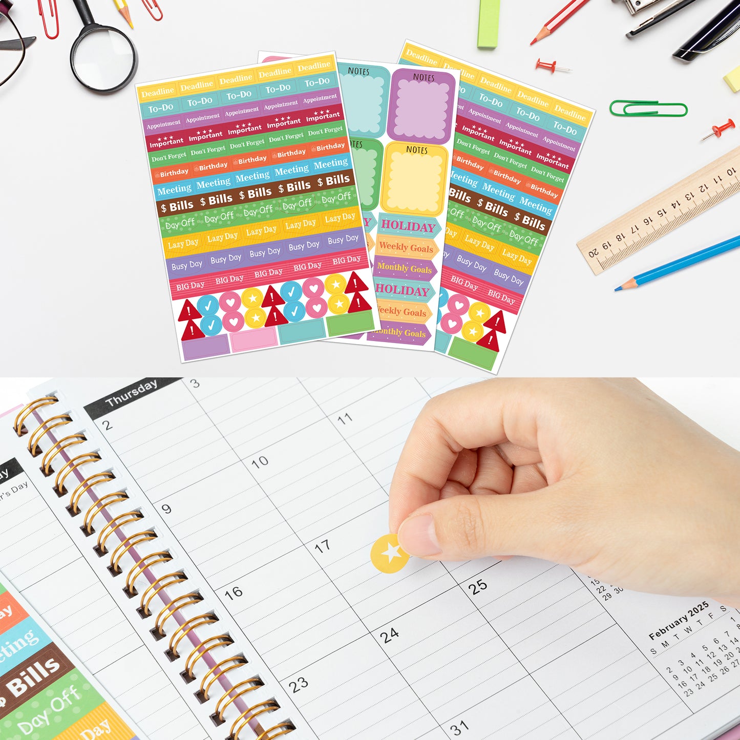 LieToi Pink 2025 Planner - 2025 Weekly and Monthly Planner, Jan. 2025 - Dec. 2025 Planner, 8.5" x 6.2", Checkerboard 2025 Calendar Planner with Taps, Planner Stickers, Inner Pocket, Twin-Wire Binding