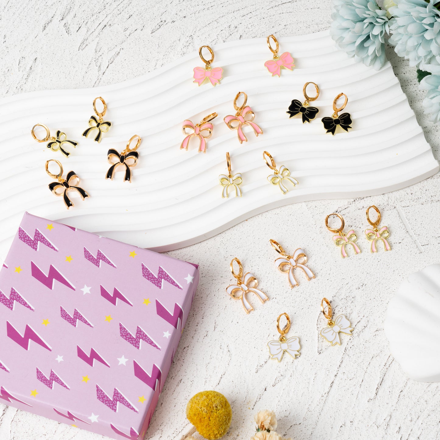 LieToi 9 Pairs Gold Bow Earrings for Women - Coquette Bowknot Hoop Drop Dangle Earrings Charms Pink Bow Trendy Stuff Bridal Shower Birthday Valentine’s Day Daily Gift
