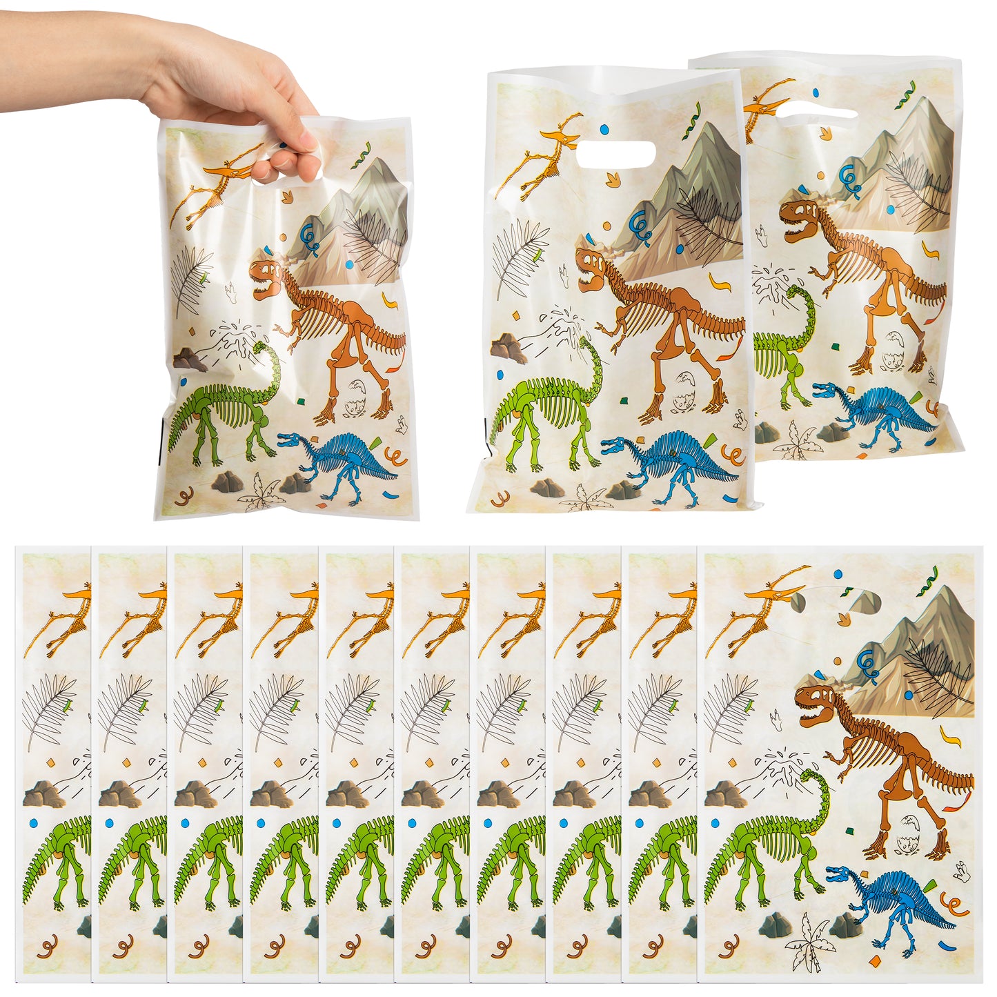 LieToi 50Pcs Dinosaur Fossil Party Favor Bags Roar Treat Candy Bags Little Dino Themed Plastic Goodie Bag T-Rex Jungle Gift Bags Party Decorations Supplies for Boys Girls Kids Birthday Baby Shower