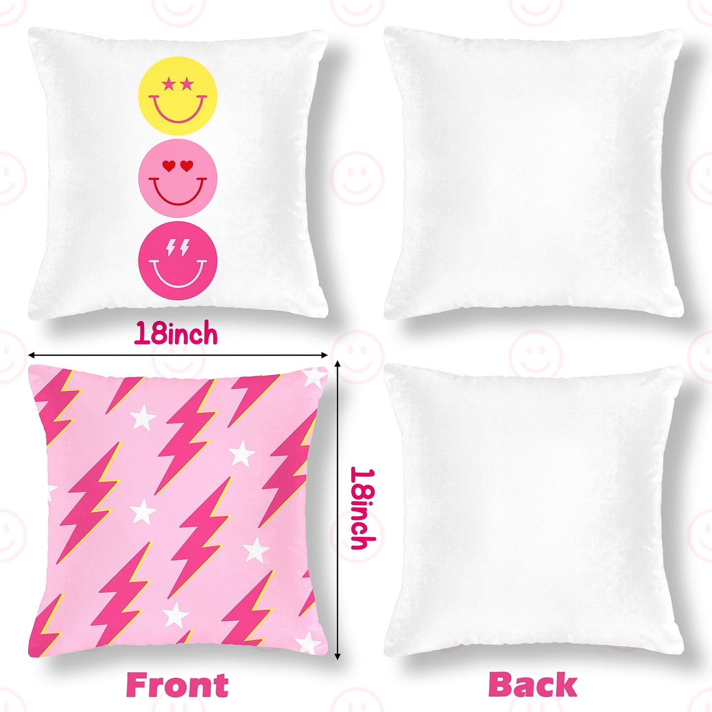 LieToi 4Pcs Preppy Velvet Pillow Covers Soft Hot Pink and White Square Cushion Case Covers Smile Lip Leopard Lightning Bolt Pattern Room Aesthetic Decor Pillow Cases for Dormitory Sofa 18 x 18 Inch