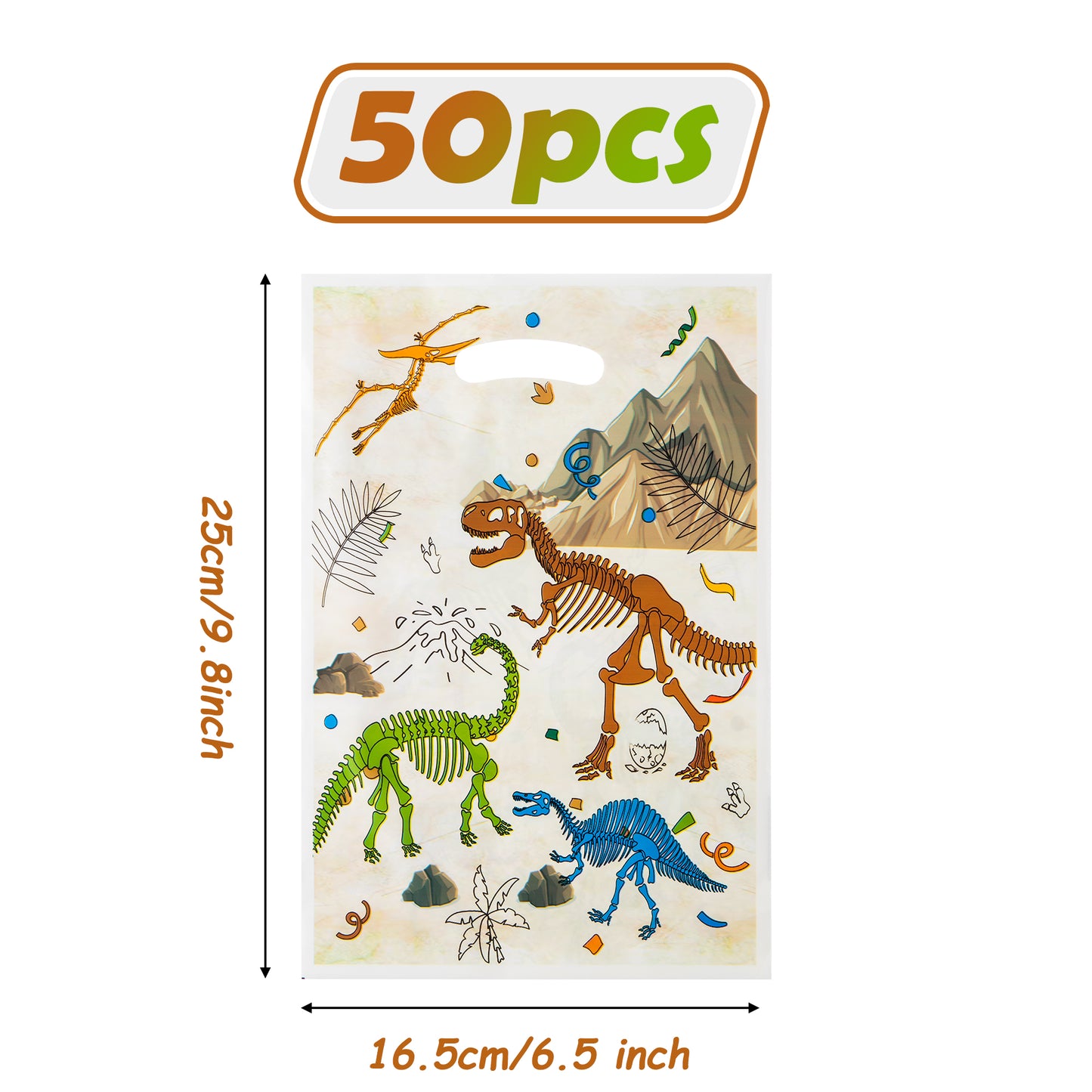 LieToi 50Pcs Dinosaur Fossil Party Favor Bags Roar Treat Candy Bags Little Dino Themed Plastic Goodie Bag T-Rex Jungle Gift Bags Party Decorations Supplies for Boys Girls Kids Birthday Baby Shower