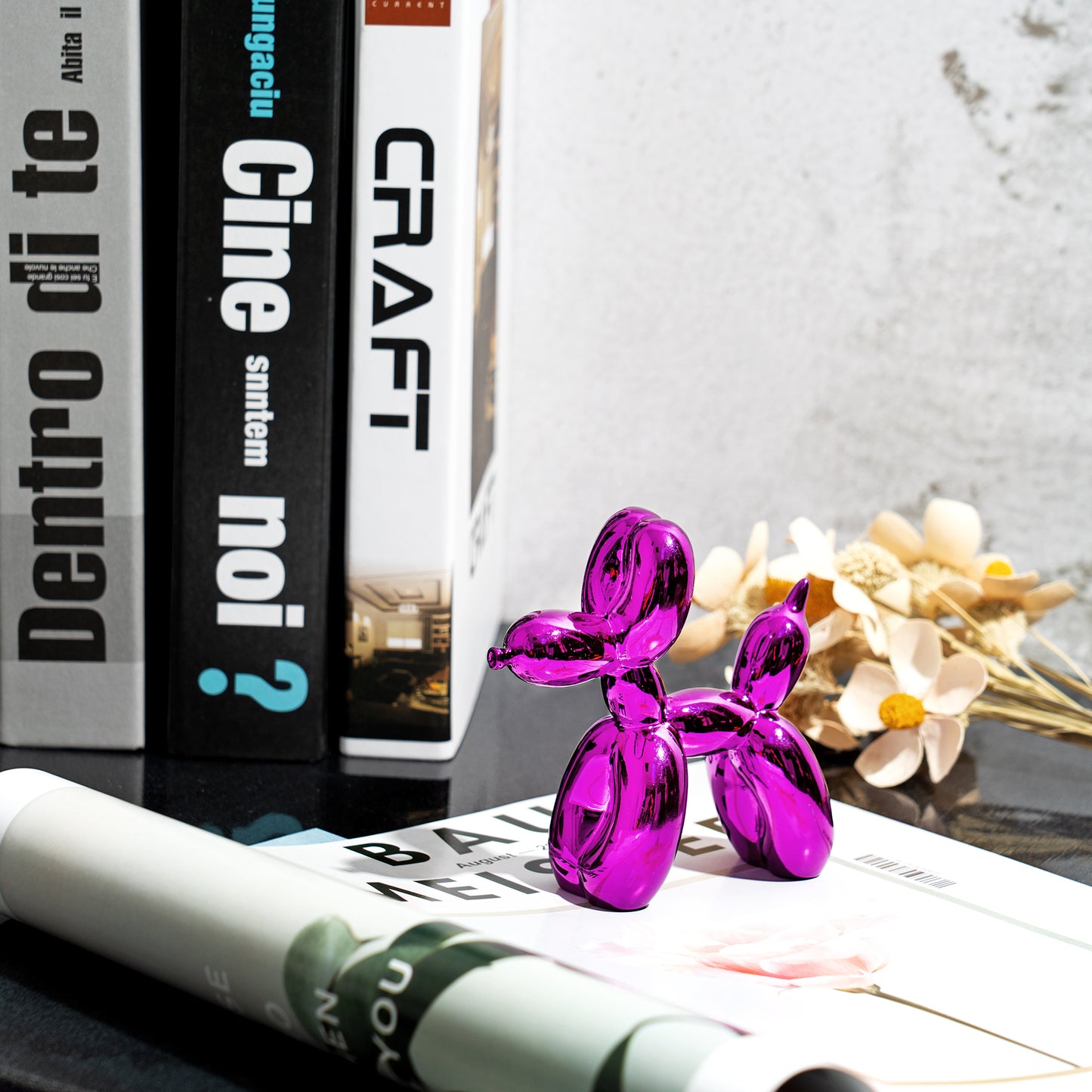 LieToi Balloon Dog Statue Preppy Room Decor Shiny Electroplating Finish Animal Dog Figurine Collectible Resin Craft Ornament Modern Art Sculpture Decoration for Home Office Room Table, Metallic Purple