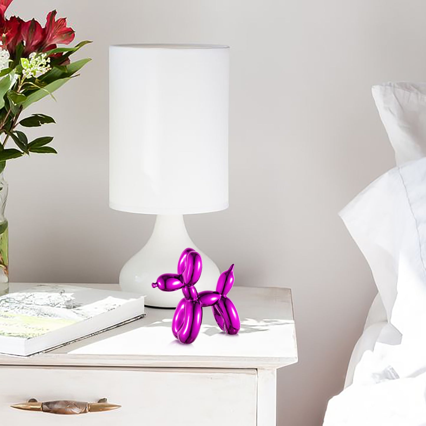 LieToi Balloon Dog Statue Preppy Room Decor Shiny Electroplating Finish Animal Dog Figurine Collectible Resin Craft Ornament Modern Art Sculpture Decoration for Home Office Room Table, Metallic Purple