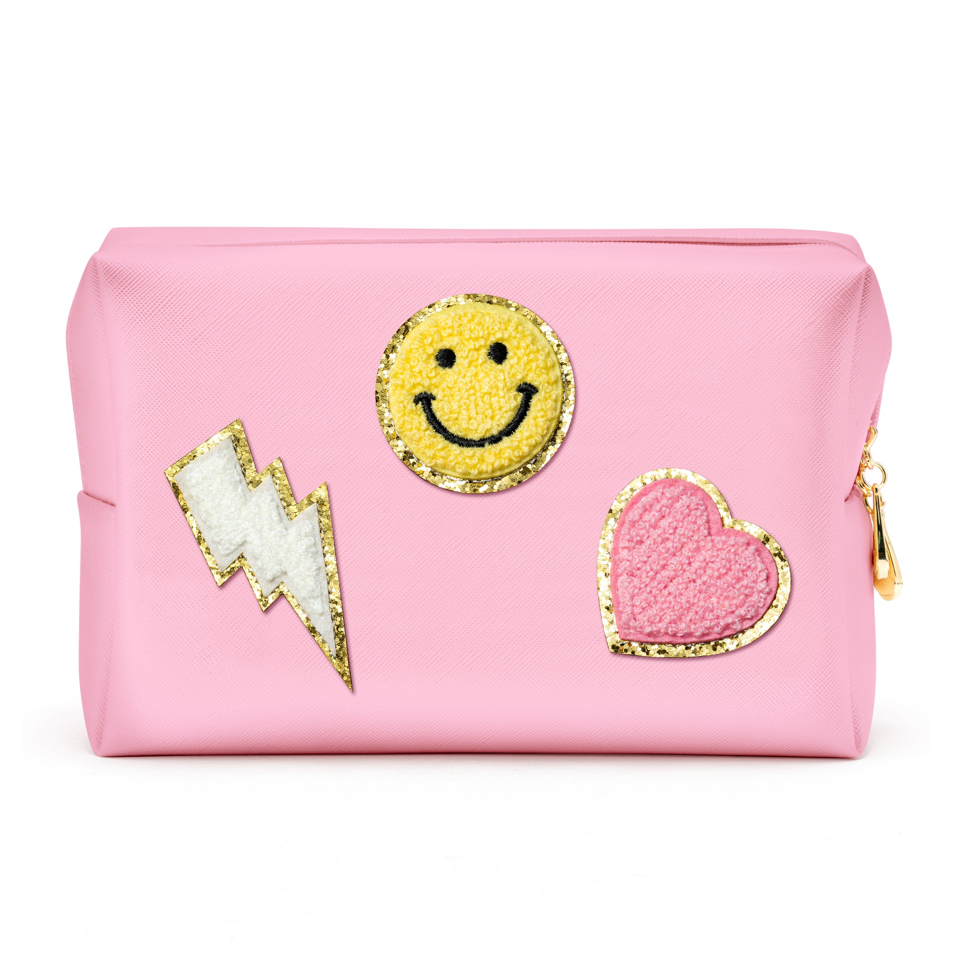 Pink Preppy Patch Toiletry Bag for Girls - Waterproof PU Leather